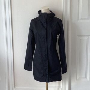 The North Face Black Trench Coat with High Collar and Hood